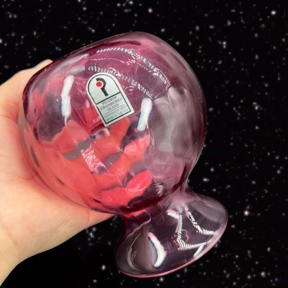 Vintage PILGRIM CRANBERRY Glass Vase Swirl Optic Hand Made USA Glass Hollow 5.5” - Picture 12 of 14